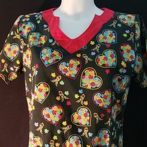 Scrub Top - Puzzle Piece Hearts